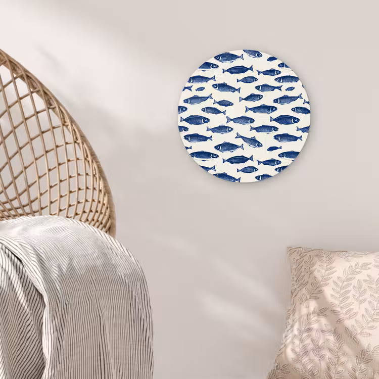 Vissen - Patroon - Blauw - Wit Wandcirkel kunststof plaat 5mm dik klein 188 -sfeer5
