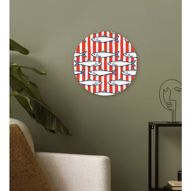Vis - Patroon - Strepen - Illustratie - Rood Wandcirkel kunststof plaat 5mm dik klein -sfeer3