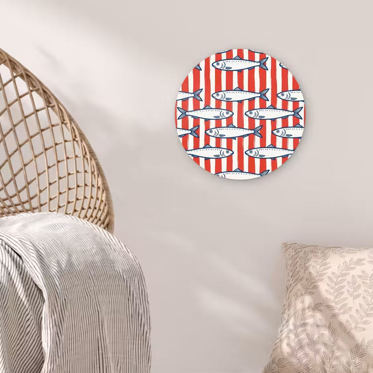 Vis - Patroon - Strepen - Illustratie - Rood Wandcirkel kunststof plaat 5mm dik klein -sfeer5