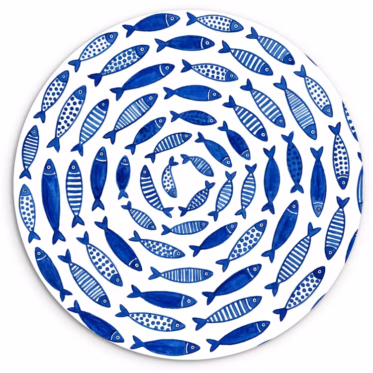 Vis - Patroon - Onderwater - Abstract - Blauw Wandcirkel kunststof plaat 5mm dik klein -3d