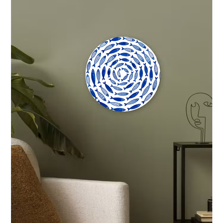 Vis - Patroon - Onderwater - Abstract - Blauw Wandcirkel kunststof plaat 5mm dik klein -sfeer3