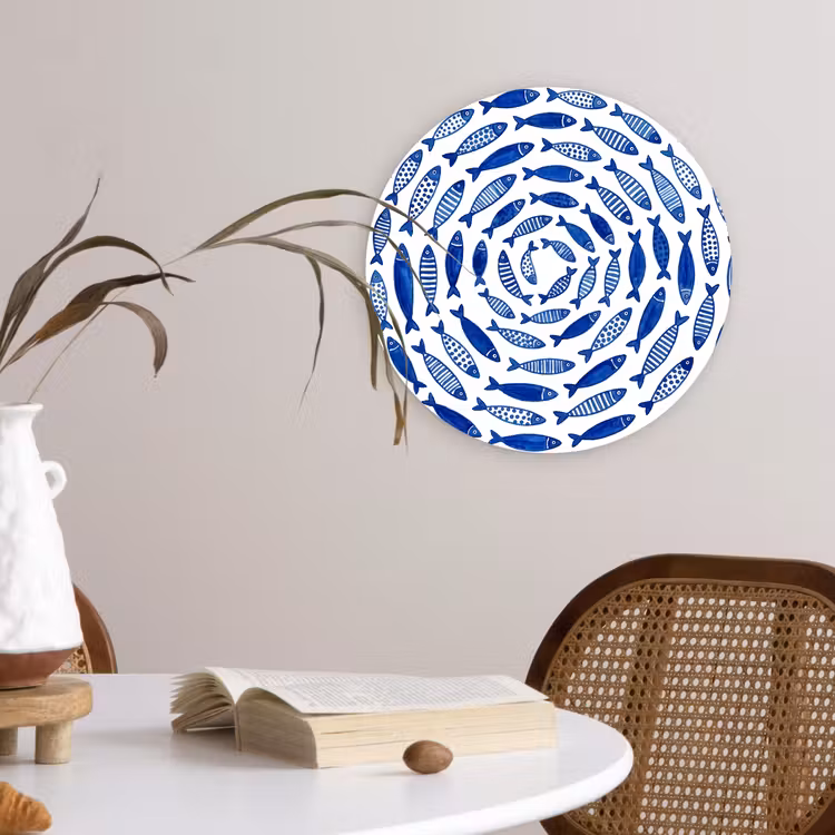 Vis - Patroon - Onderwater - Abstract - Blauw Wandcirkel kunststof plaat 5mm dik klein -sfeer4