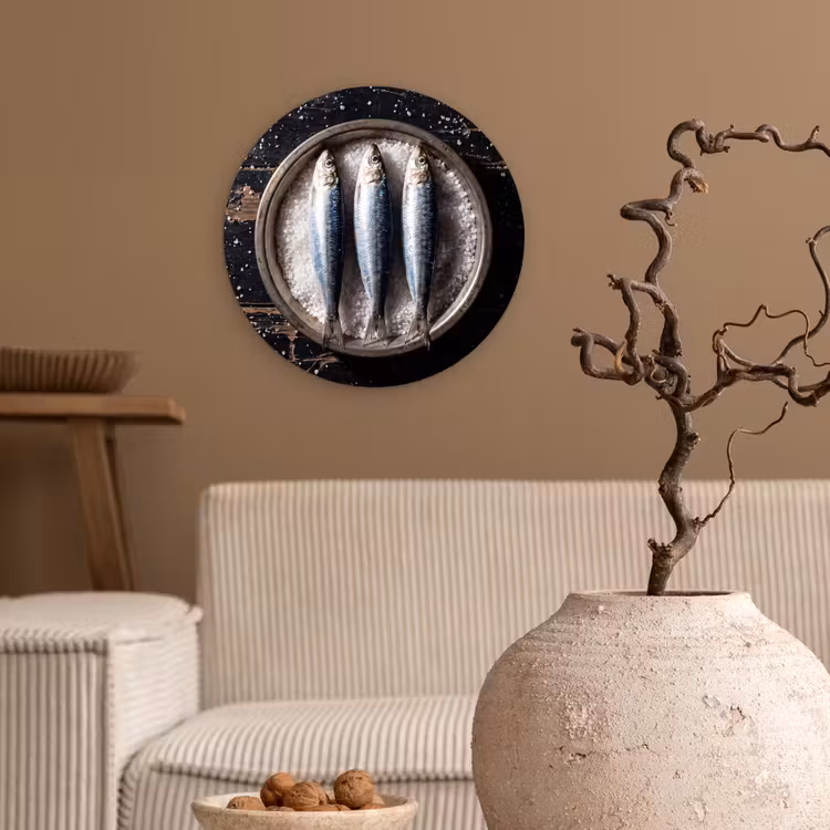 round wall art - Fish - Salt - Food - Vis - Zout - Eten Wandcirkel kunststof plaat 5mm dik klein