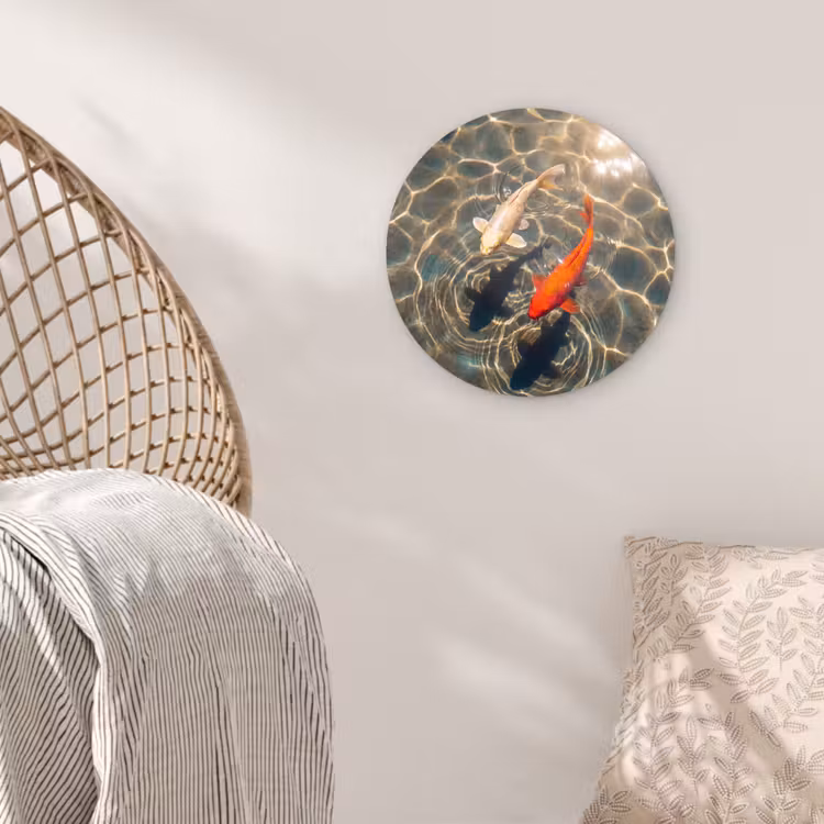 Vis - Water - Dieren - Oranje - Goud Wandcirkel kunststof plaat 5mm dik klein -sfeer5