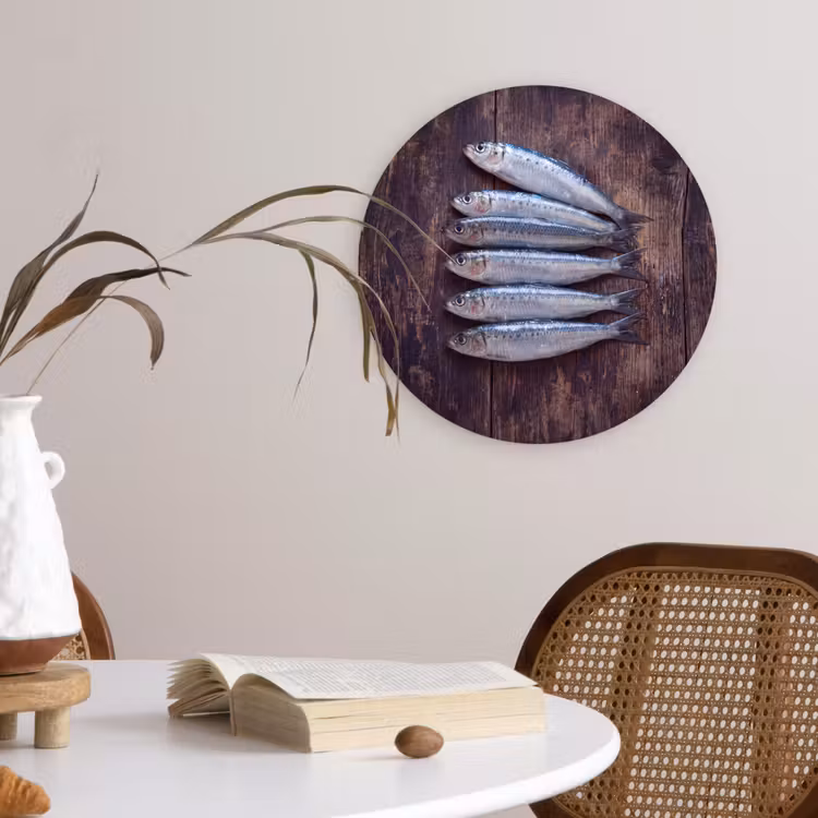 round wall art - Fish - Wood - Food - Vis - Hout - Eten Wandcirkel kunststof plaat 5mm dik klein