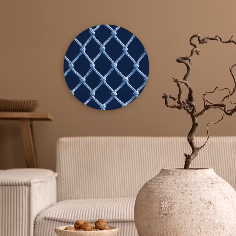 Visnet - Touw - Patroon - Marineblauw Wandcirkel kunststof plaat 5mm dik klein 188 -sfeer1