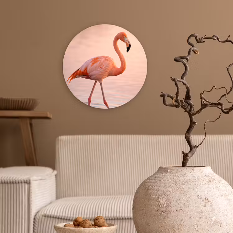 Flamingo - Water - Roze Wandcirkel kunststof plaat 5mm dik klein -sfeer1
