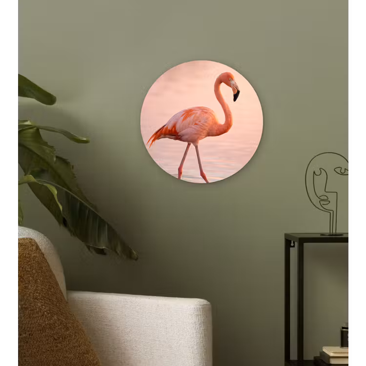 Flamingo - Water - Roze Wandcirkel kunststof plaat 5mm dik klein -sfeer3