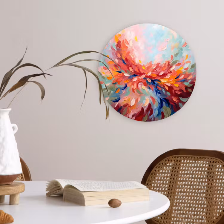 Bloemen - Abstract - Kunst - Modern Wandcirkel kunststof plaat 5mm dik klein -sfeer4