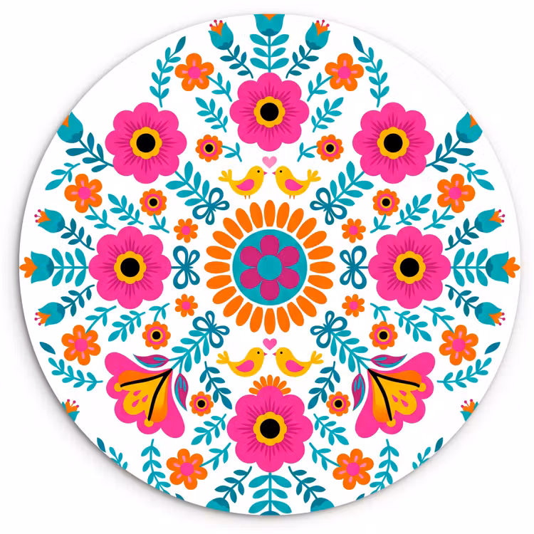 Bloemen - Vogel - Patroon - Kleurrijk - Modern Wandcirkel kunststof plaat 5mm dik klein -3d
