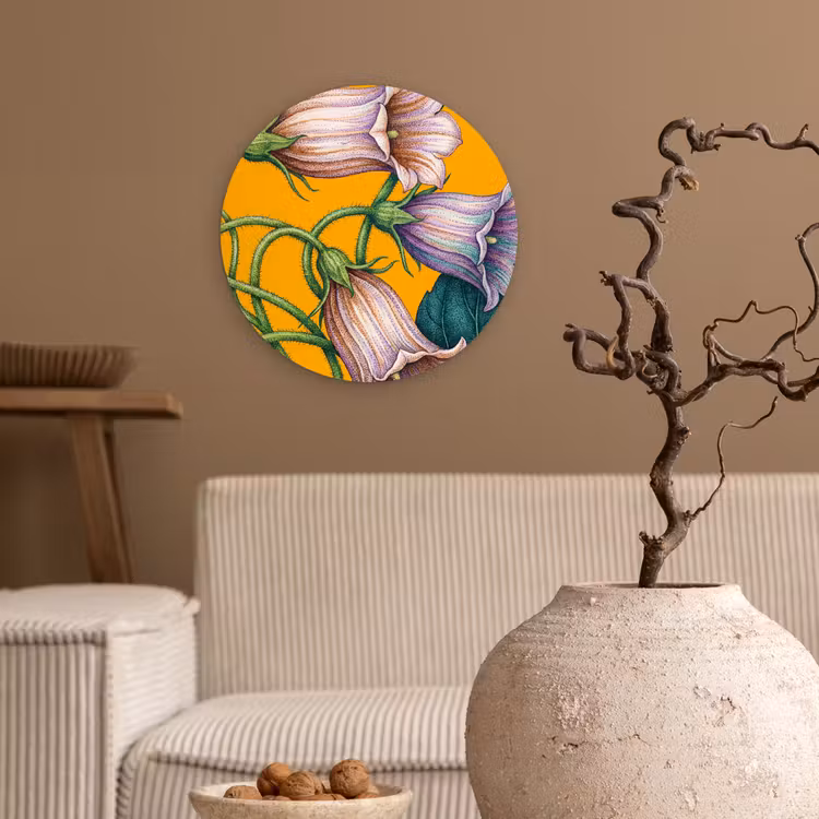 round wall art - Flowers - Botanical - Yellow - Bloemen - Botanisch - Geel Wandcirkel kunststof plaat 5mm dik klein