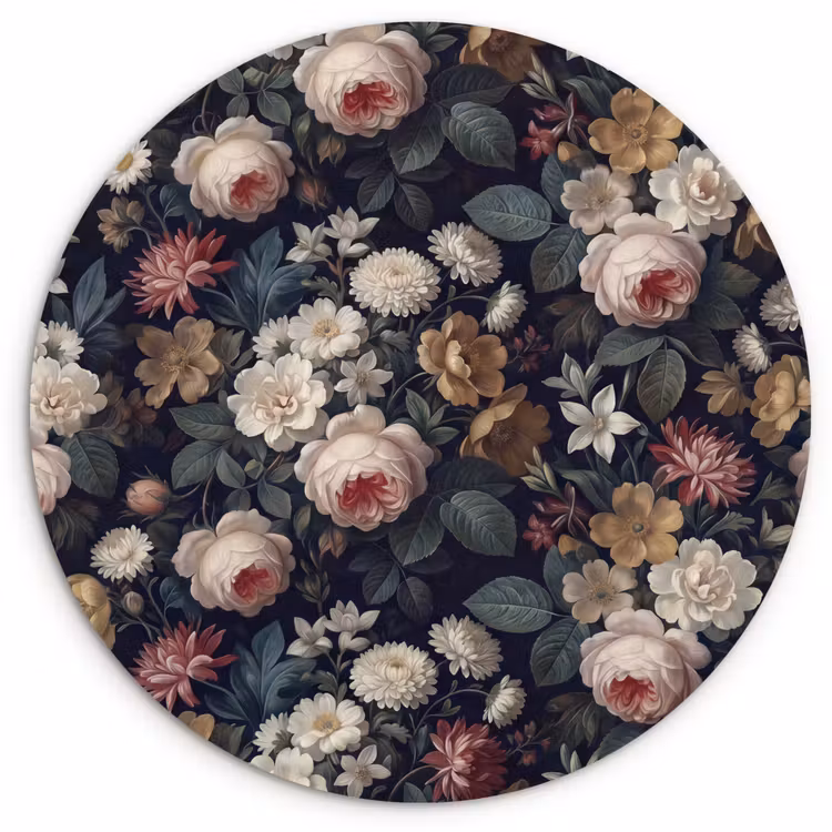Bloemen - Boeket - Botanisch - Vintage - Donkere achtergrond Wandcirkel kunststof plaat 5mm dik klein -3d