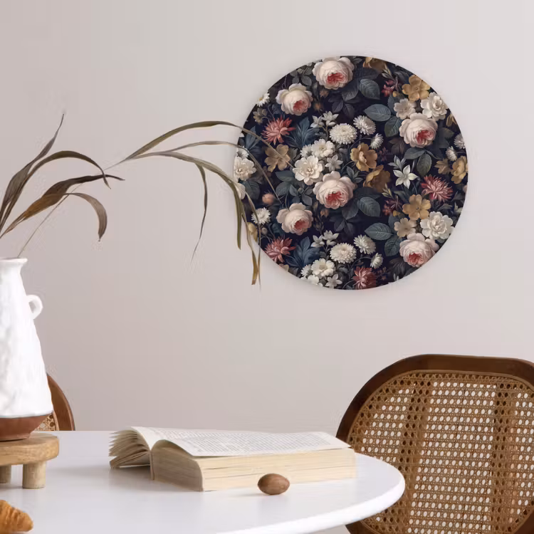 Bloemen - Boeket - Botanisch - Vintage - Donkere achtergrond Wandcirkel kunststof plaat 5mm dik klein -sfeer4