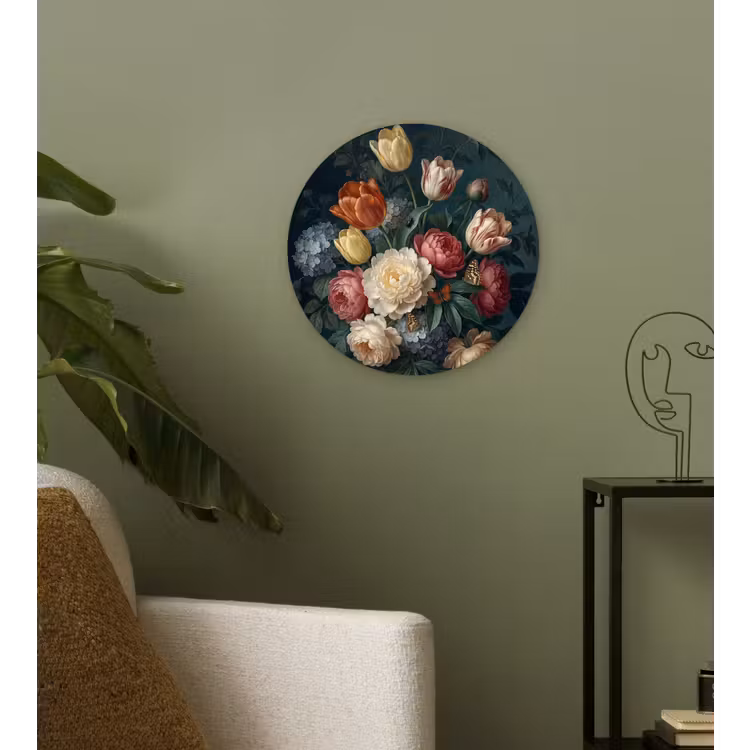 Bloemen - Boeket - Natuur - Klassiek - Donker Wandcirkel kunststof plaat 5mm dik klein -sfeer3