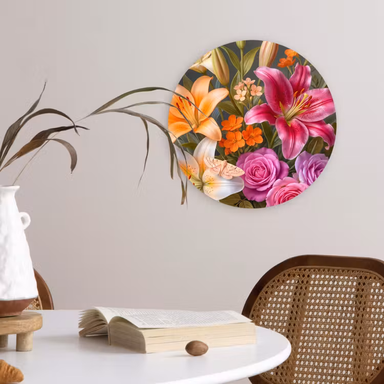 Bloemen - Boeket - Natuur - Kleurrijk - Modern Wandcirkel kunststof plaat 5mm dik klein -sfeer4