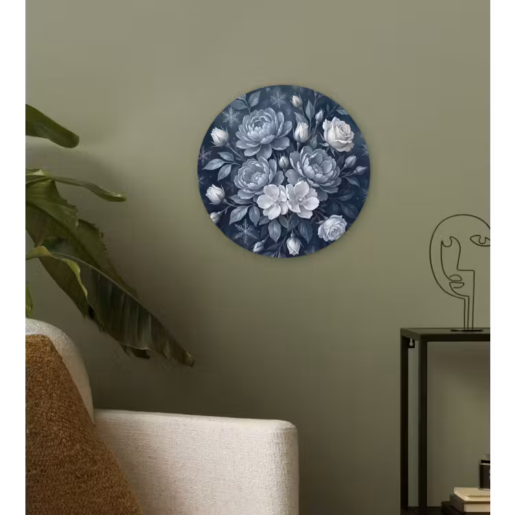 Bloemen - Boeket - Winter - Abstract - Blauw Wandcirkel kunststof plaat 5mm dik klein -sfeer3