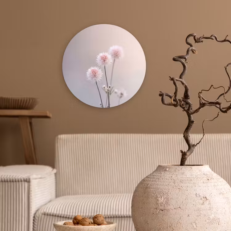Bloemen - Bollen - Roze Wandcirkel kunststof plaat 5mm dik klein -sfeer1