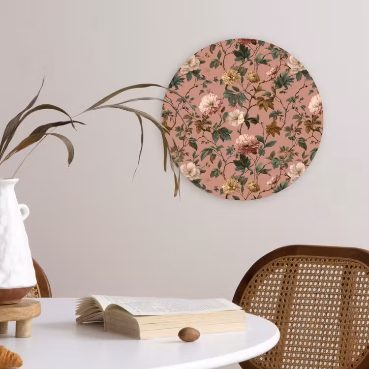 Bloemen - Klassiek - Roze Wandcirkel kunststof plaat 5mm dik klein 188 -sfeer4
