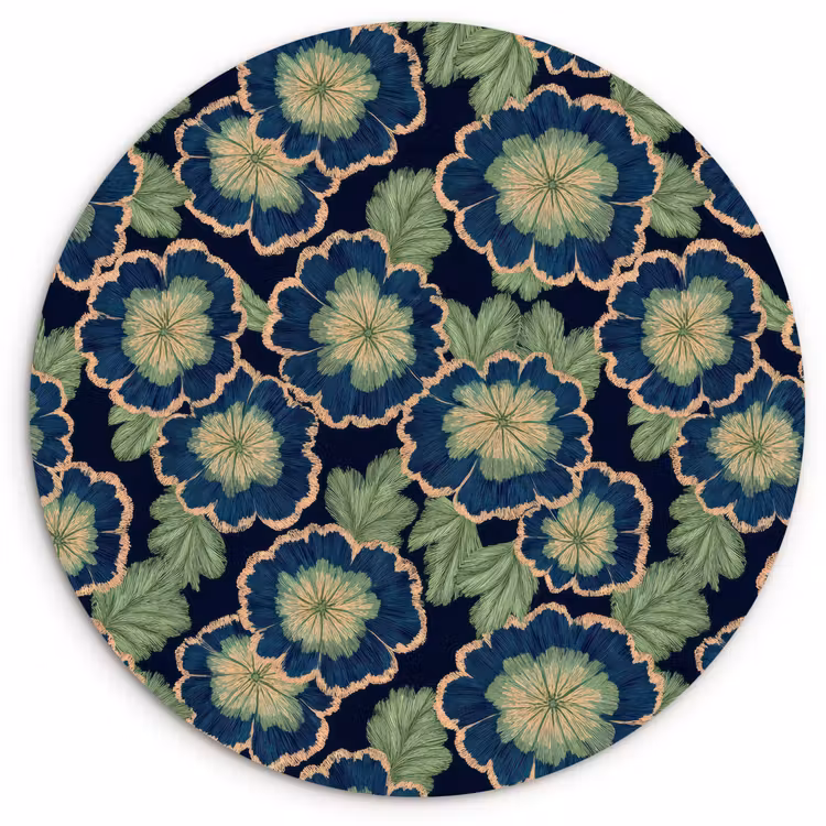 Bloemen - Borduurwerk - Patroon - Blauw - Groen Wandcirkel kunststof plaat 5mm dik klein 188 -3d