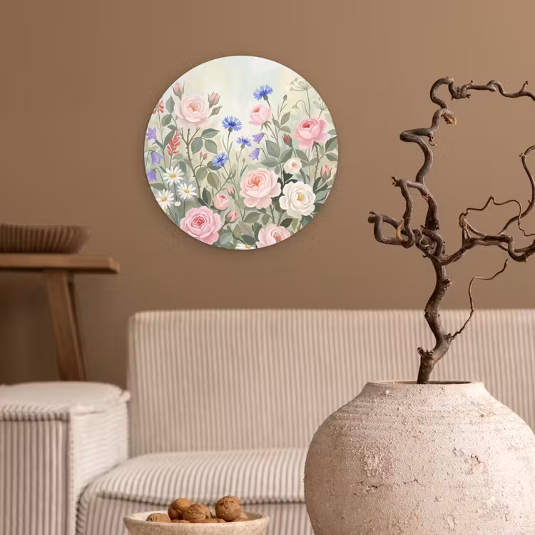 Bloemen - Tuin - Natuur - Kleurrijk Wandcirkel kunststof plaat 5mm dik klein -sfeer1