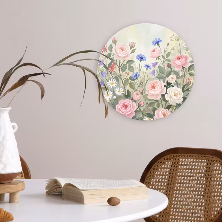 Bloemen - Tuin - Natuur - Kleurrijk Wandcirkel kunststof plaat 5mm dik klein -sfeer4
