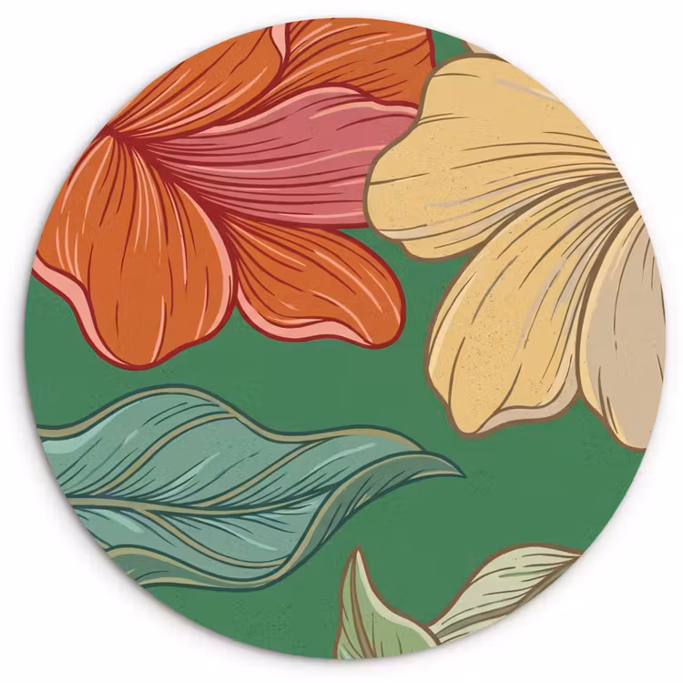 round wall art - Flowers - Greenery - Illustration - Bloemen - Groen - Illustratie Wandcirkel kunststof plaat 5mm dik klein