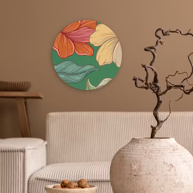 round wall art - Flowers - Greenery - Illustration - Bloemen - Groen - Illustratie Wandcirkel kunststof plaat 5mm dik klein