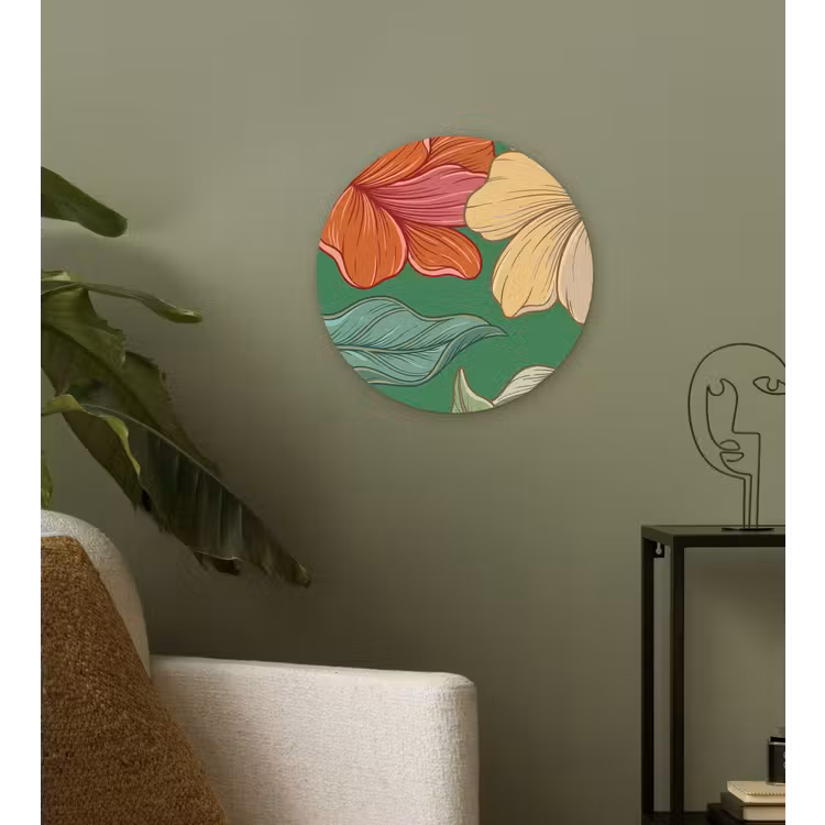 round wall art - Flowers - Greenery - Illustration - Bloemen - Groen - Illustratie Wandcirkel kunststof plaat 5mm dik klein