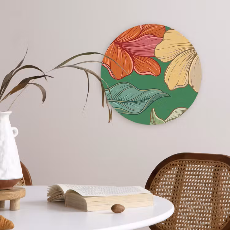 round wall art - Flowers - Greenery - Illustration - Bloemen - Groen - Illustratie Wandcirkel kunststof plaat 5mm dik klein