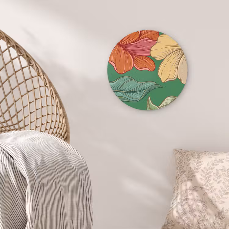 round wall art - Flowers - Greenery - Illustration - Bloemen - Groen - Illustratie Wandcirkel kunststof plaat 5mm dik klein