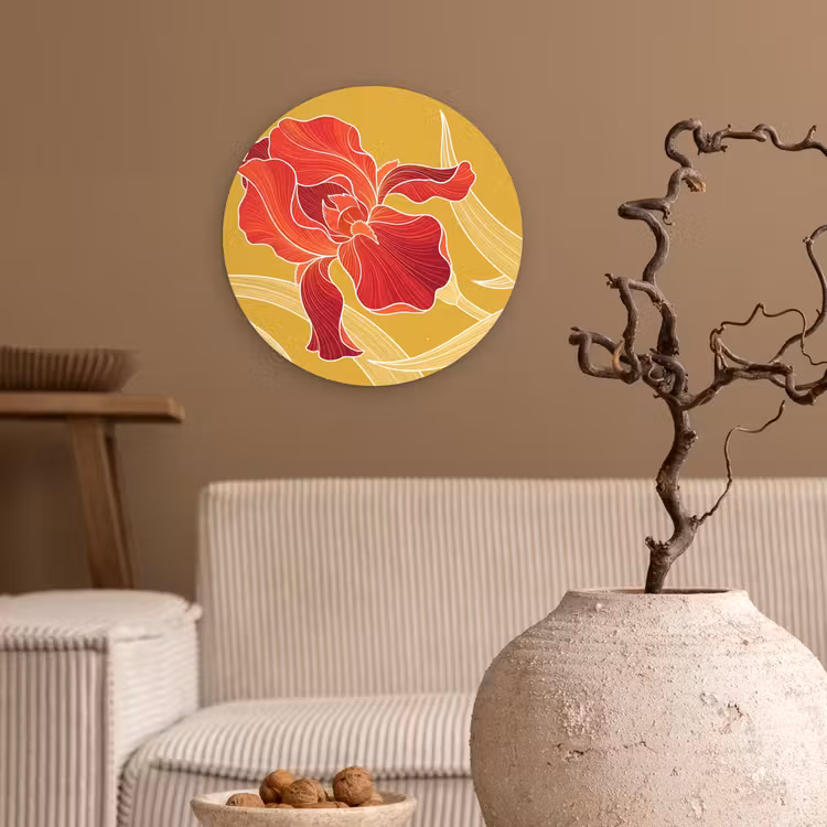 round wall art - Flowers - Illustration - Red - Bloemen - Illustratie - Rood Wandcirkel kunststof plaat 5mm dik klein
