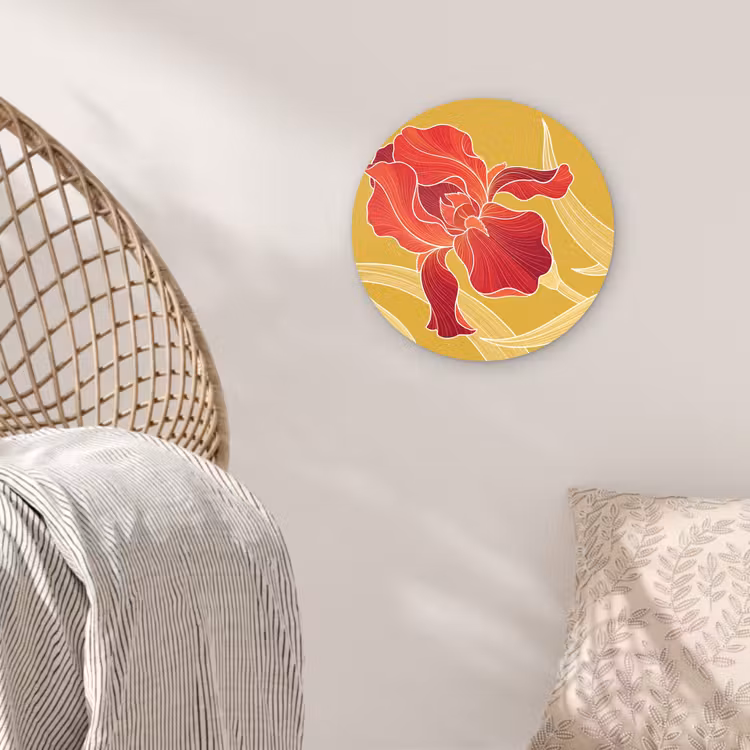 round wall art - Flowers - Illustration - Red - Bloemen - Illustratie - Rood Wandcirkel kunststof plaat 5mm dik klein
