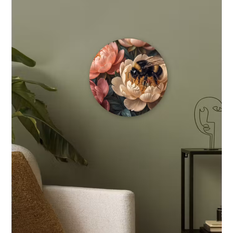 Bloemen - Insect - Natuur - Roze Wandcirkel kunststof plaat 5mm dik klein -sfeer3