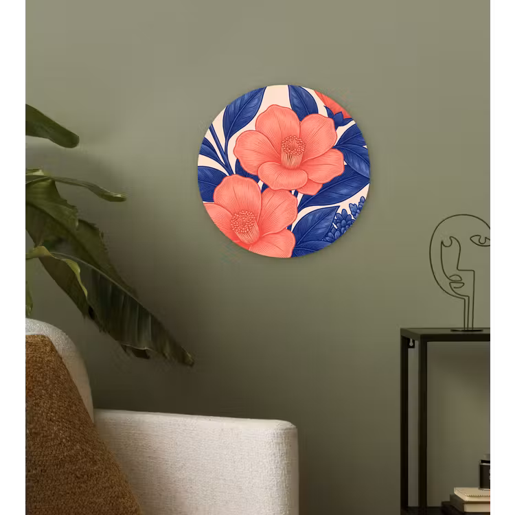 round wall art - Flowers - Leaves - Botanical - Bloemen - Bladeren - Botanisch Wandcirkel kunststof plaat 5mm dik klein