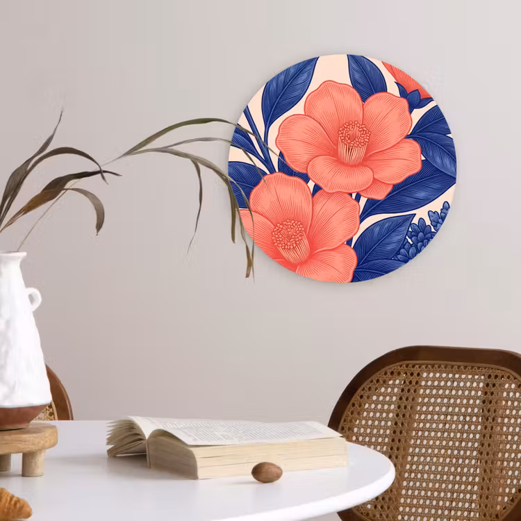 round wall art - Flowers - Leaves - Botanical - Bloemen - Bladeren - Botanisch Wandcirkel kunststof plaat 5mm dik klein
