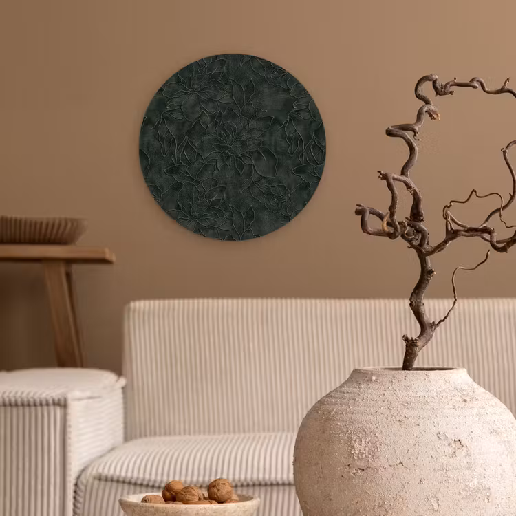 Bloemen - Lijnen - Groen Wandcirkel kunststof plaat 5mm dik klein 188 -sfeer1