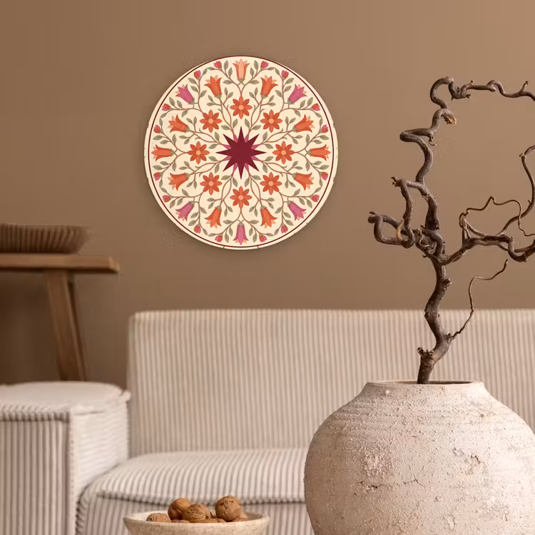 Bloemen - Mandala - Decoratief - Rood Wandcirkel kunststof plaat 5mm dik klein -sfeer1