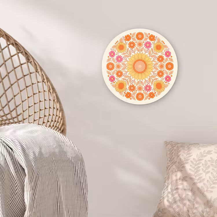 Bloemen - Mandala - Patroon - Kleurrijk Wandcirkel kunststof plaat 5mm dik klein -sfeer5