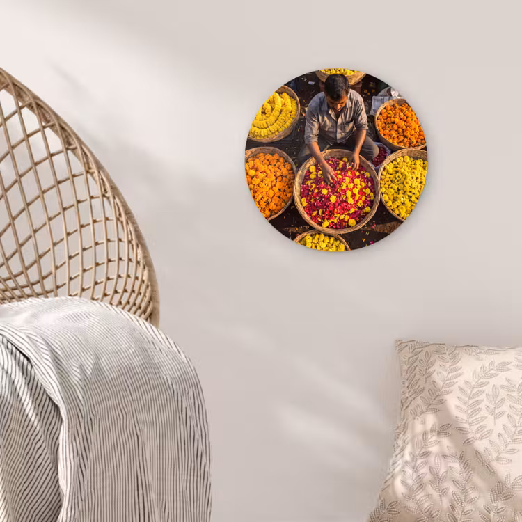 round wall art - Flowers - Market - Colorful - Bloemen - Markt - Kleurrijk Wandcirkel kunststof plaat 5mm dik klein