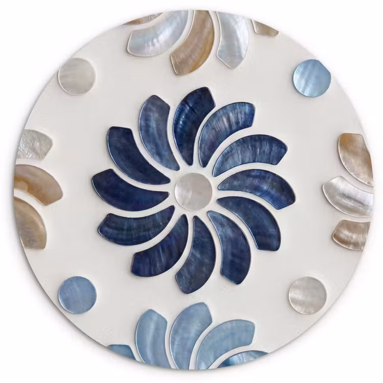 Bloemen - Parelmoer - Abstract - Patroon - Blauw Wandcirkel kunststof plaat 5mm dik klein -3d