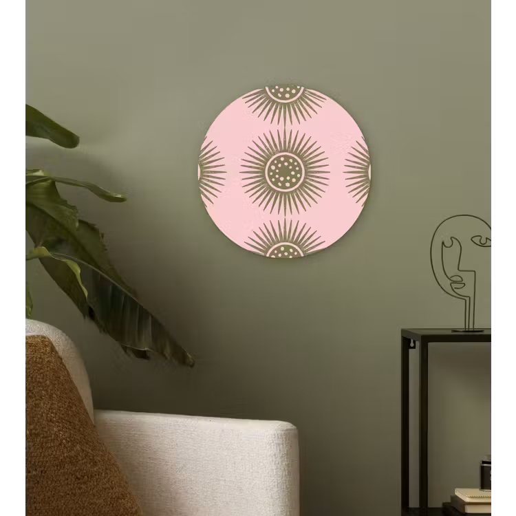 Bloemen - Patroon - Abstract - Roze - Groen Wandcirkel kunststof plaat 5mm dik klein -sfeer3