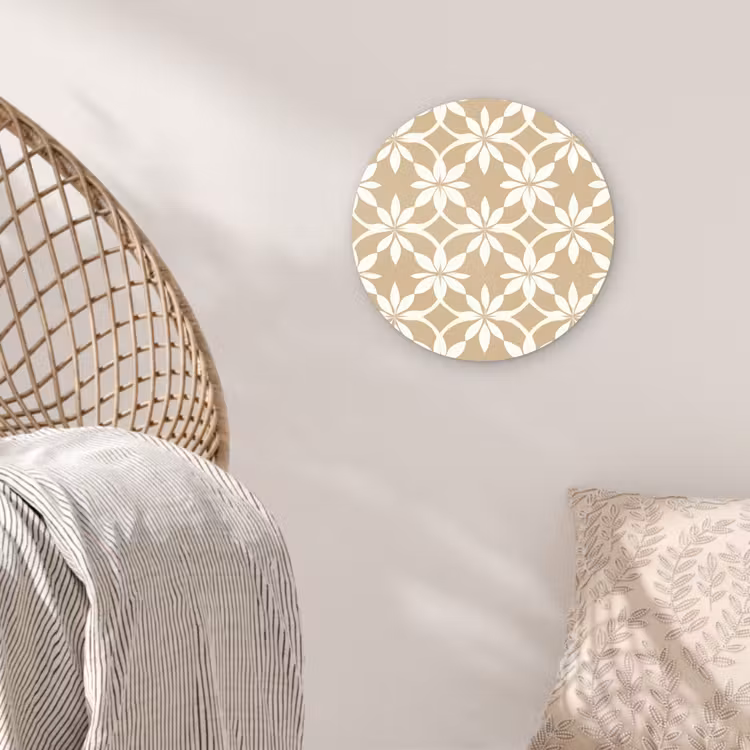 Bloemen - Patroon - Beige Wandcirkel kunststof plaat 5mm dik klein 188 -sfeer5