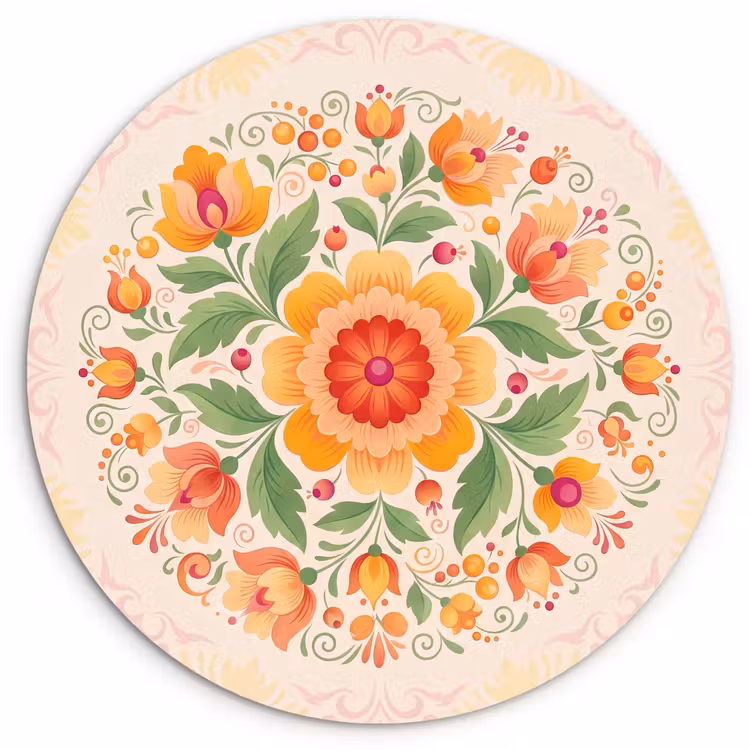 Bloemen - Patroon - Decoratief - Oranje Wandcirkel kunststof plaat 5mm dik klein -3d