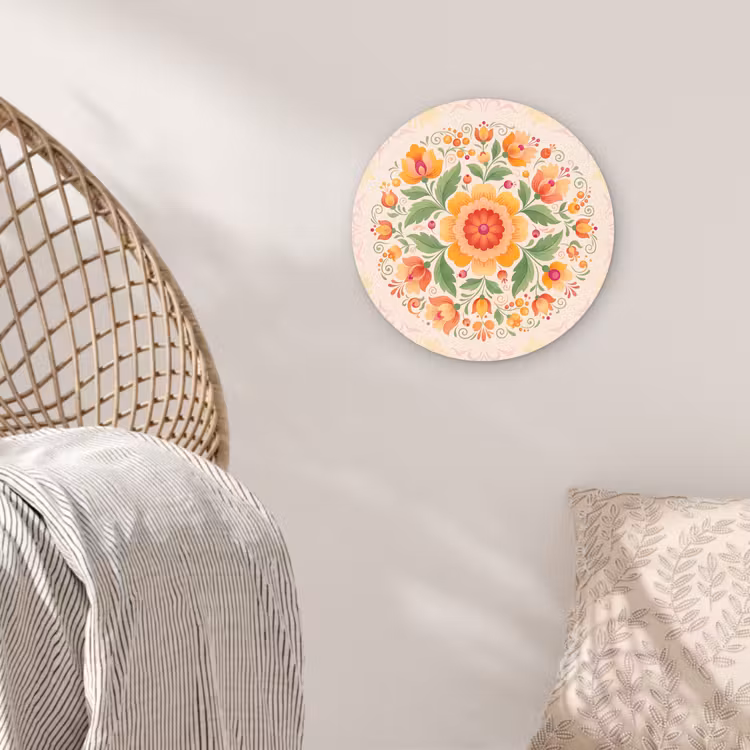 Bloemen - Patroon - Decoratief - Oranje Wandcirkel kunststof plaat 5mm dik klein -sfeer5