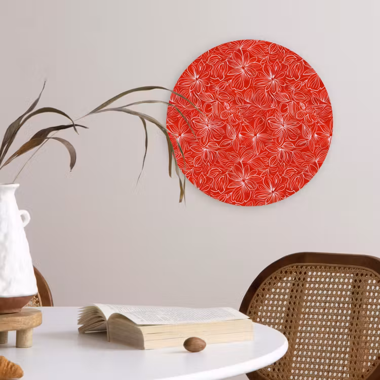 Bloemen - Patroon - Rood Wandcirkel kunststof plaat 5mm dik klein 188 -sfeer4