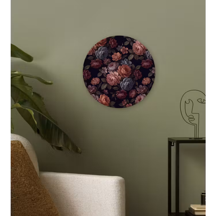 Bloemen - Patroon - Vintage - Donker - Roze Wandcirkel kunststof plaat 5mm dik klein -sfeer3