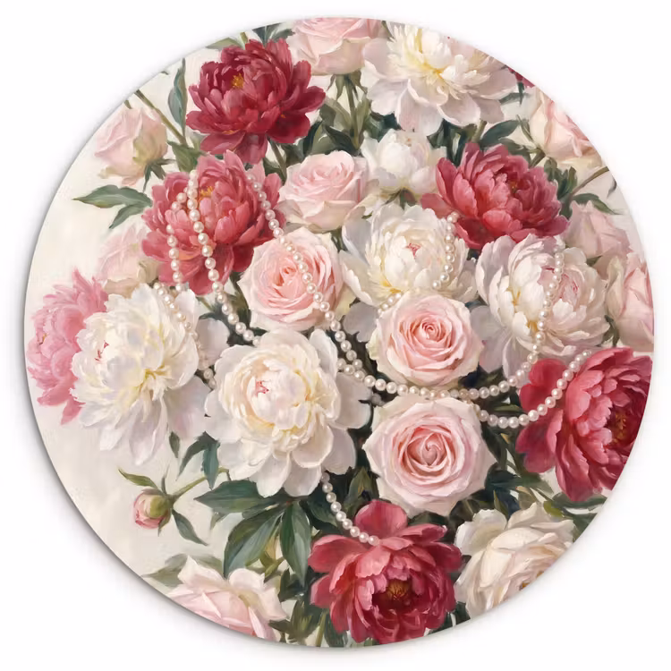 Bloemen - Parels - Romantiek - Klassiek - Roze Wandcirkel kunststof plaat 5mm dik klein -3d