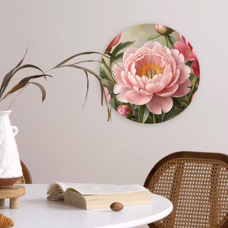 Bloemen - Roze - Klassiek - Gedetailleerd - Natuur Wandcirkel kunststof plaat 5mm dik klein -sfeer4
