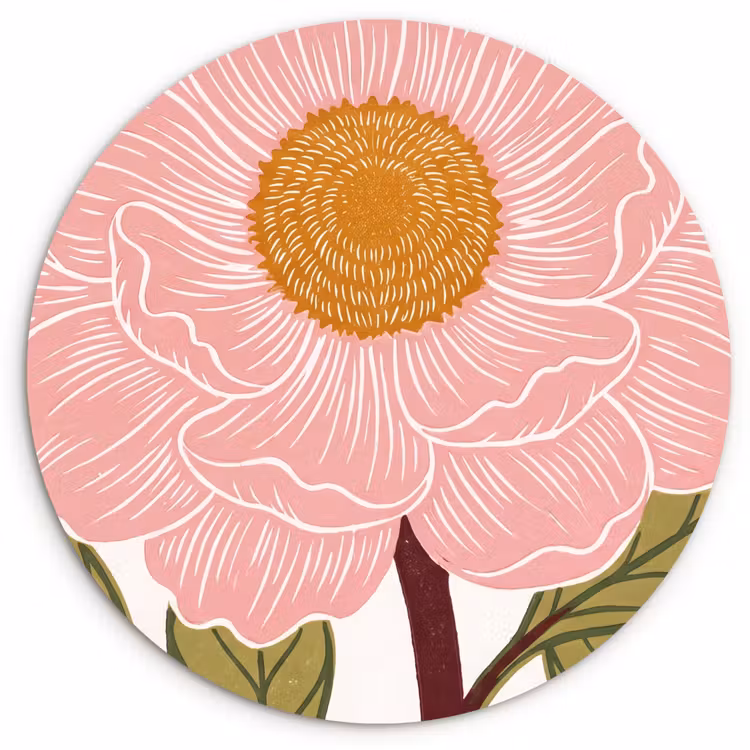 round wall art - Flowers - Pink - Illustration - Bloemen - Roze - Illustratie Wandcirkel kunststof plaat 5mm dik klein