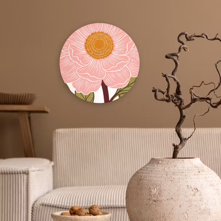 round wall art - Flowers - Pink - Illustration - Bloemen - Roze - Illustratie Wandcirkel kunststof plaat 5mm dik klein